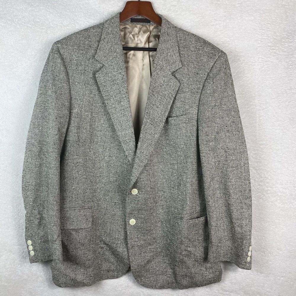 VINTAGE English‎ Manor Tweed Jacket 44R Gray Silk Knit Blazer Sport Coat
